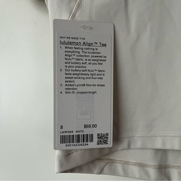 Lululemon Women's Align Tee in White Opal (Off White) - Size 8 - Picture 5 of 5